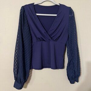 SHEIN Deep Blue V-Neck Blouse